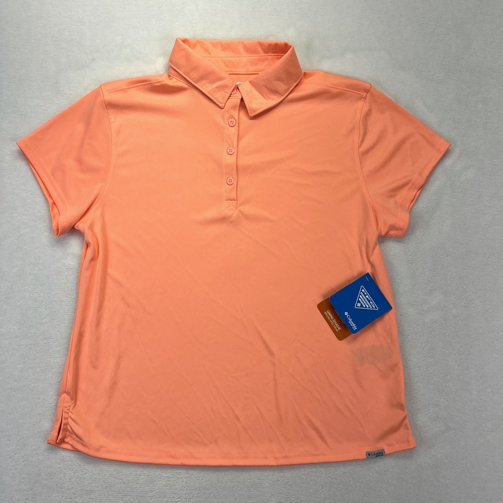 NEW Columbia PFG Tidal Tee SS Polo Womens L Large Peach Coral Sun Protection